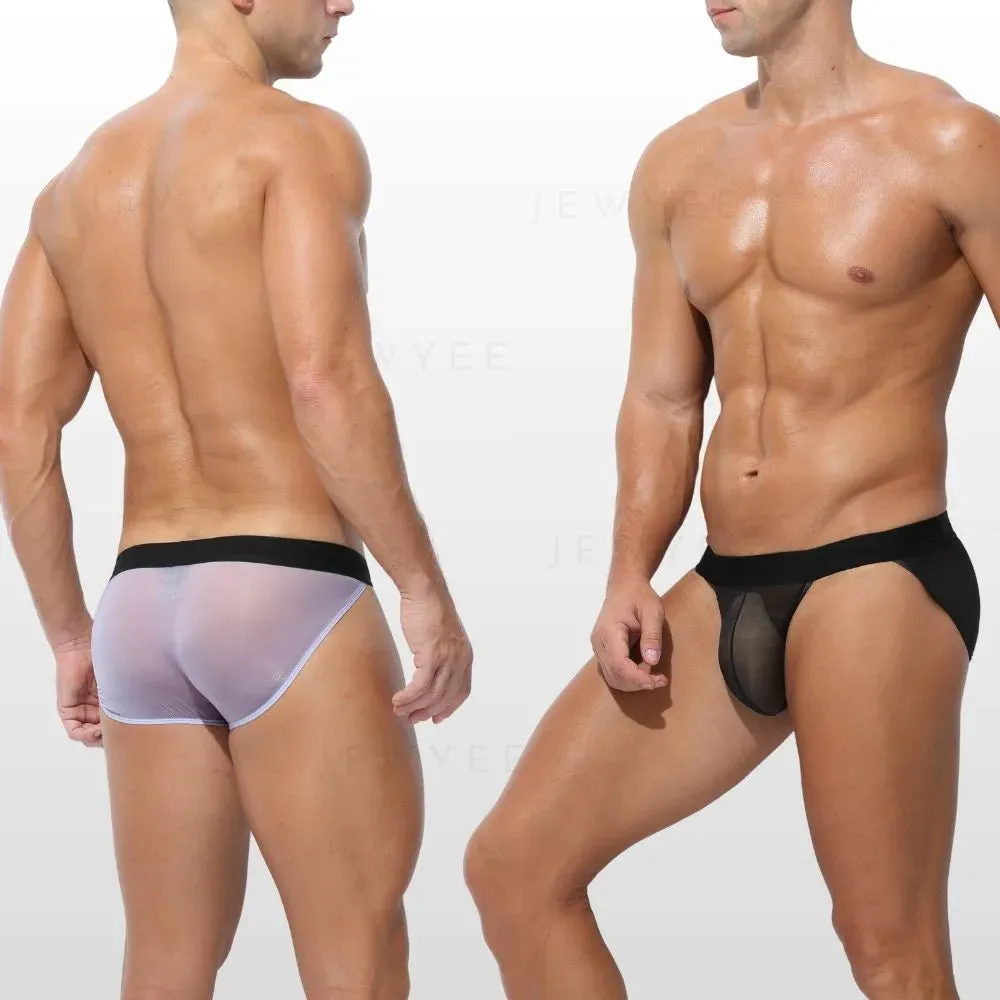 (4-Pack) Men's See-through Low-Rise Ultra Thin Ice Silk Briefs - JEWYEE AY 1981