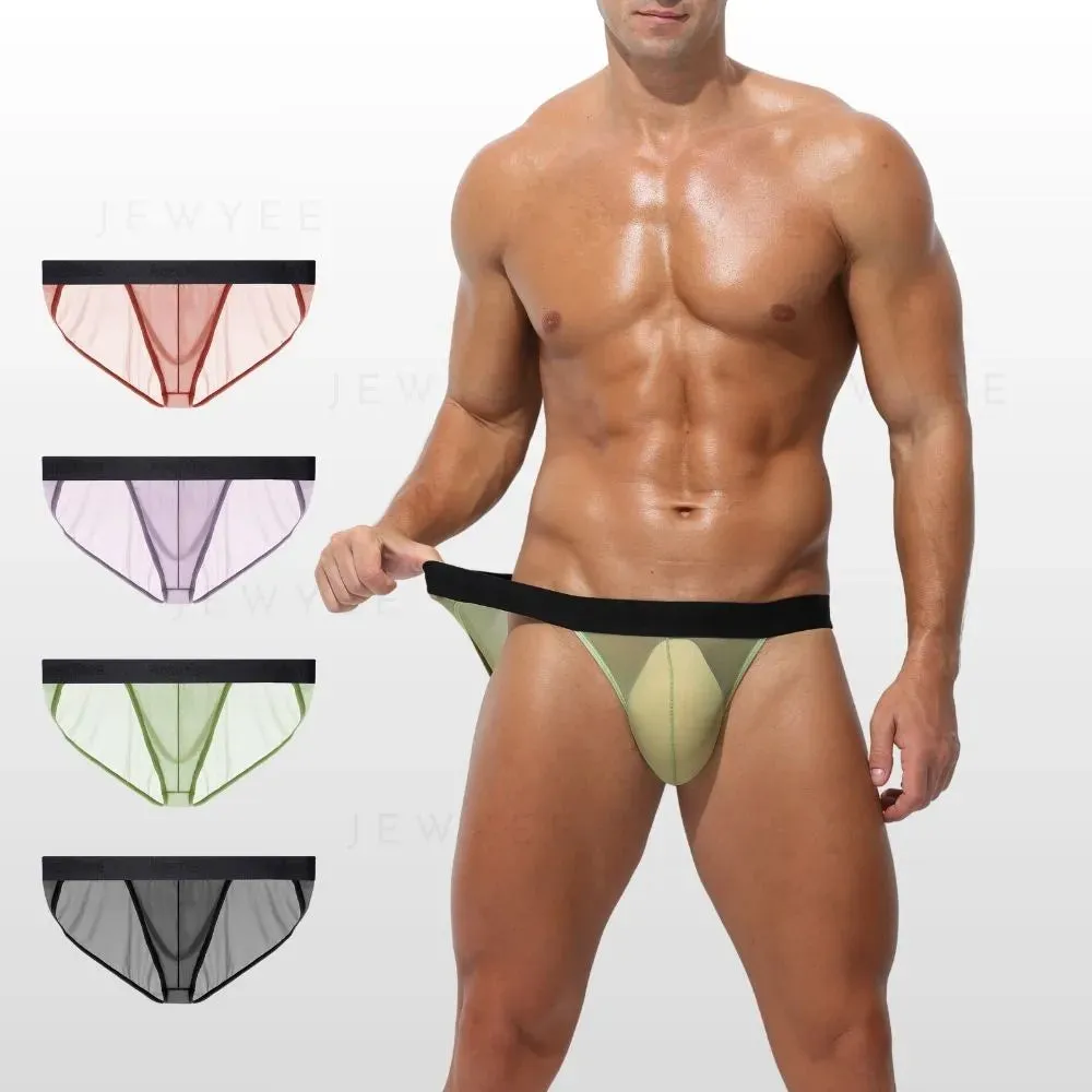 (4-Pack) Men's See-through Low-Rise Ultra Thin Ice Silk Briefs - JEWYEE AY 1981
