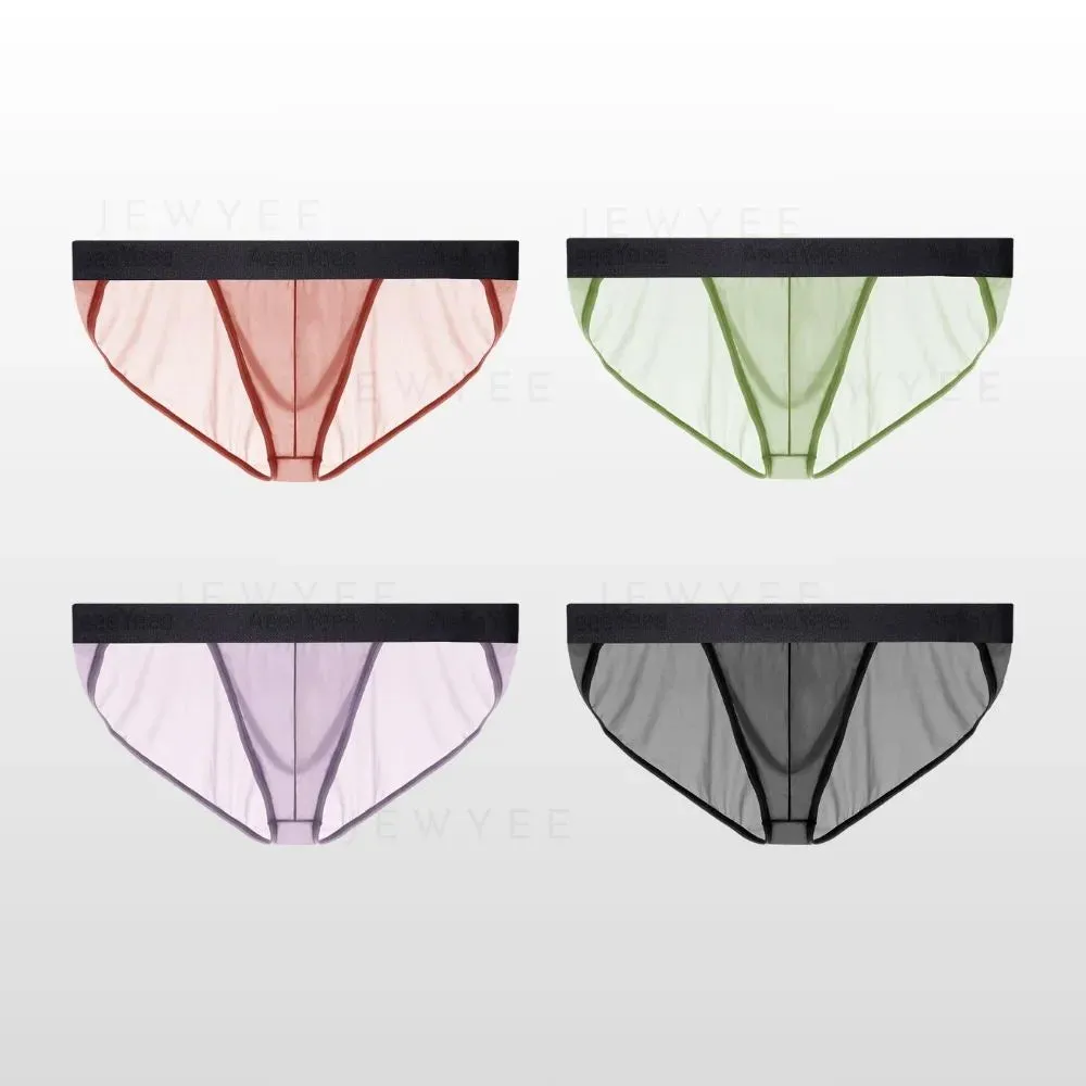 (4-Pack) Men's See-through Low-Rise Ultra Thin Ice Silk Briefs - JEWYEE AY 1981