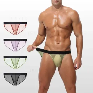 (4-Pack) Men's See-through Low-Rise Ultra Thin Ice Silk Briefs - JEWYEE AY 1981