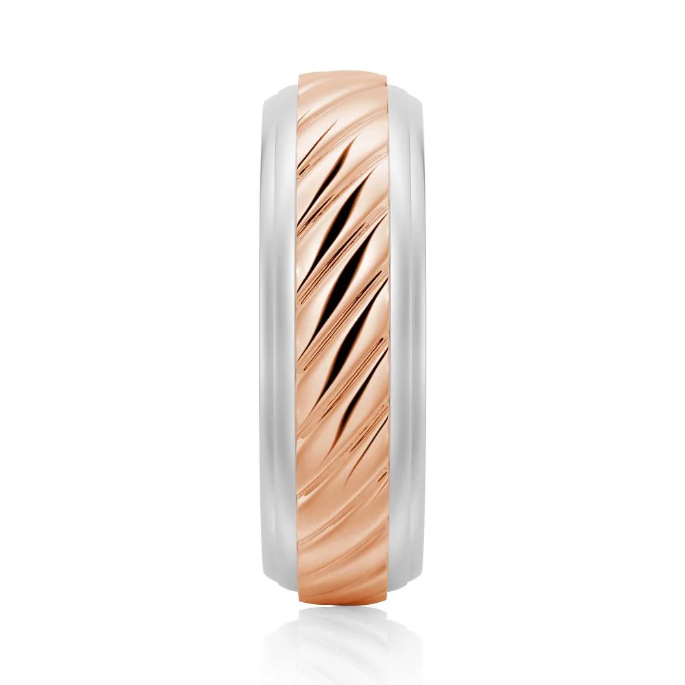 7mm Two-Tone Carved Men's Wedding Band