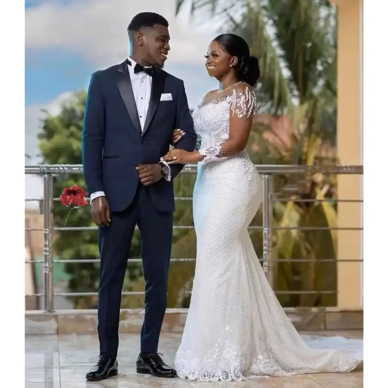 African White Mermaid Wedding Dresses Women Elegant Sheer Long Sleeved Bridal Gowns Lace Country Dress Second Reception Gown
