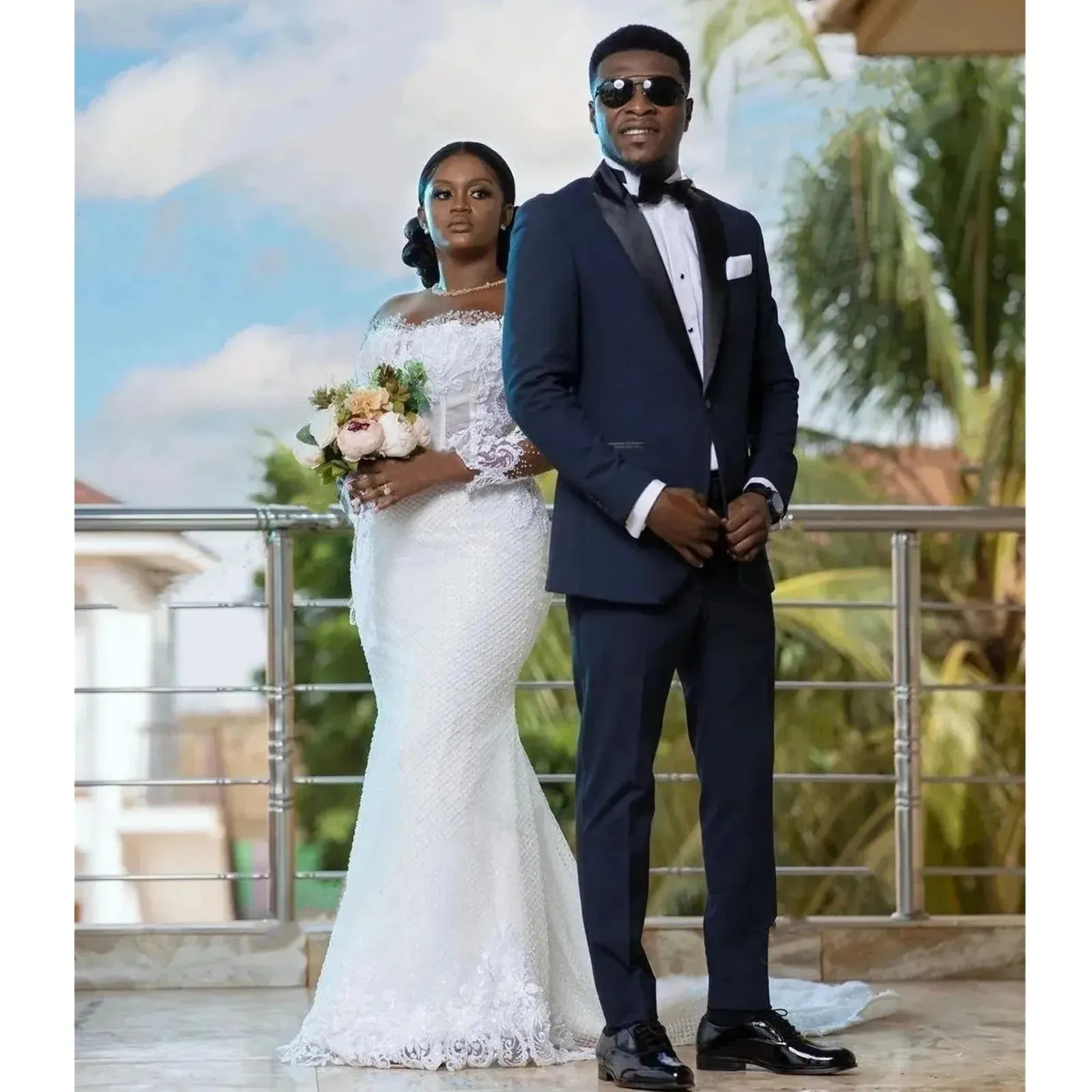 African White Mermaid Wedding Dresses Women Elegant Sheer Long Sleeved Bridal Gowns Lace Country Dress Second Reception Gown