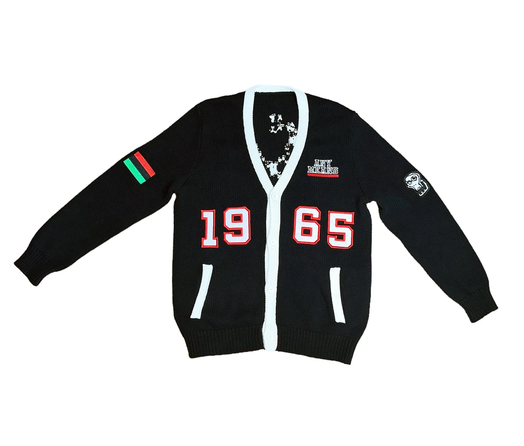 ANY MEANS Malcolm X 1965 Varsity Knitted Cardigan