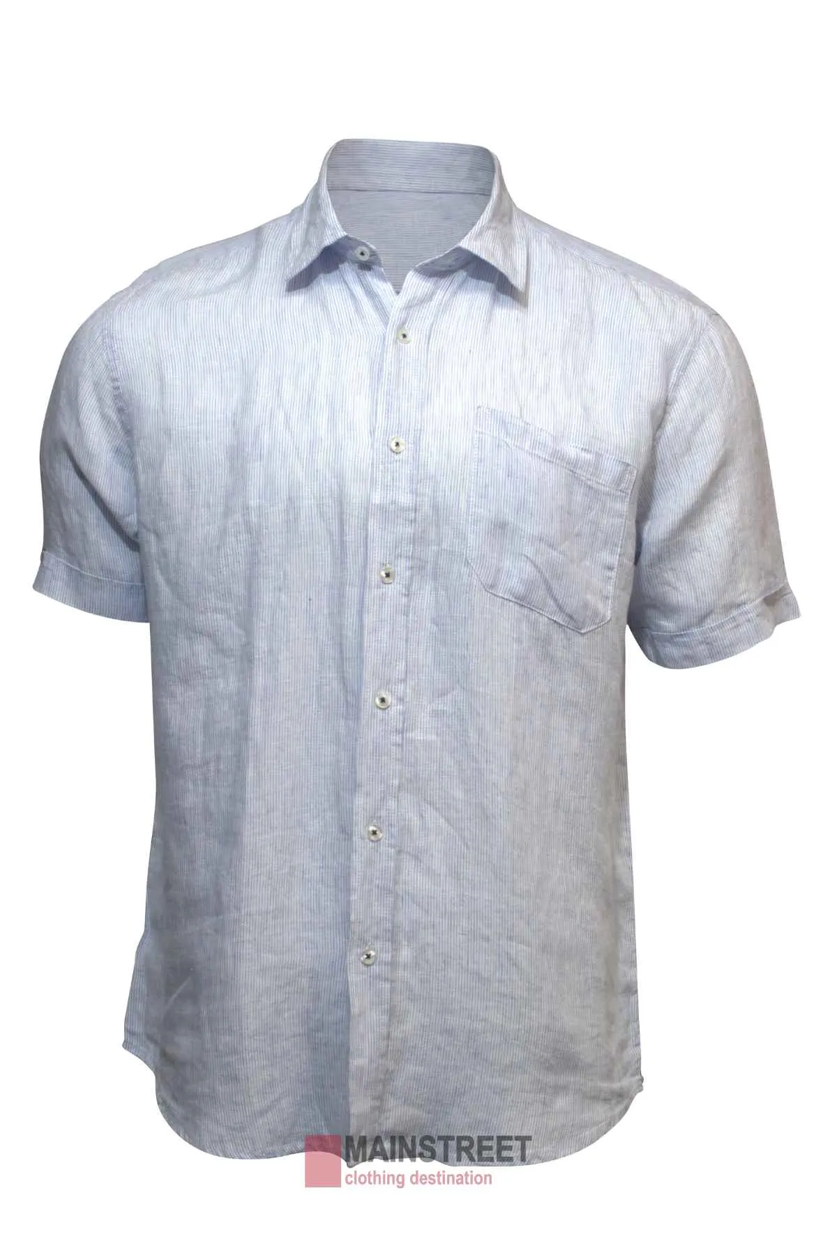 Back Bay Linen Pinstripe Short Sleeve Shirt