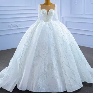 Beaded Long Sleeve Wedding Gown Luxury Sparkly Bridal Dress