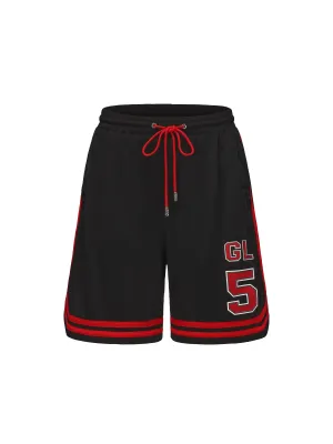 Black & Red Mesh Drawstring Patchwork Shorts