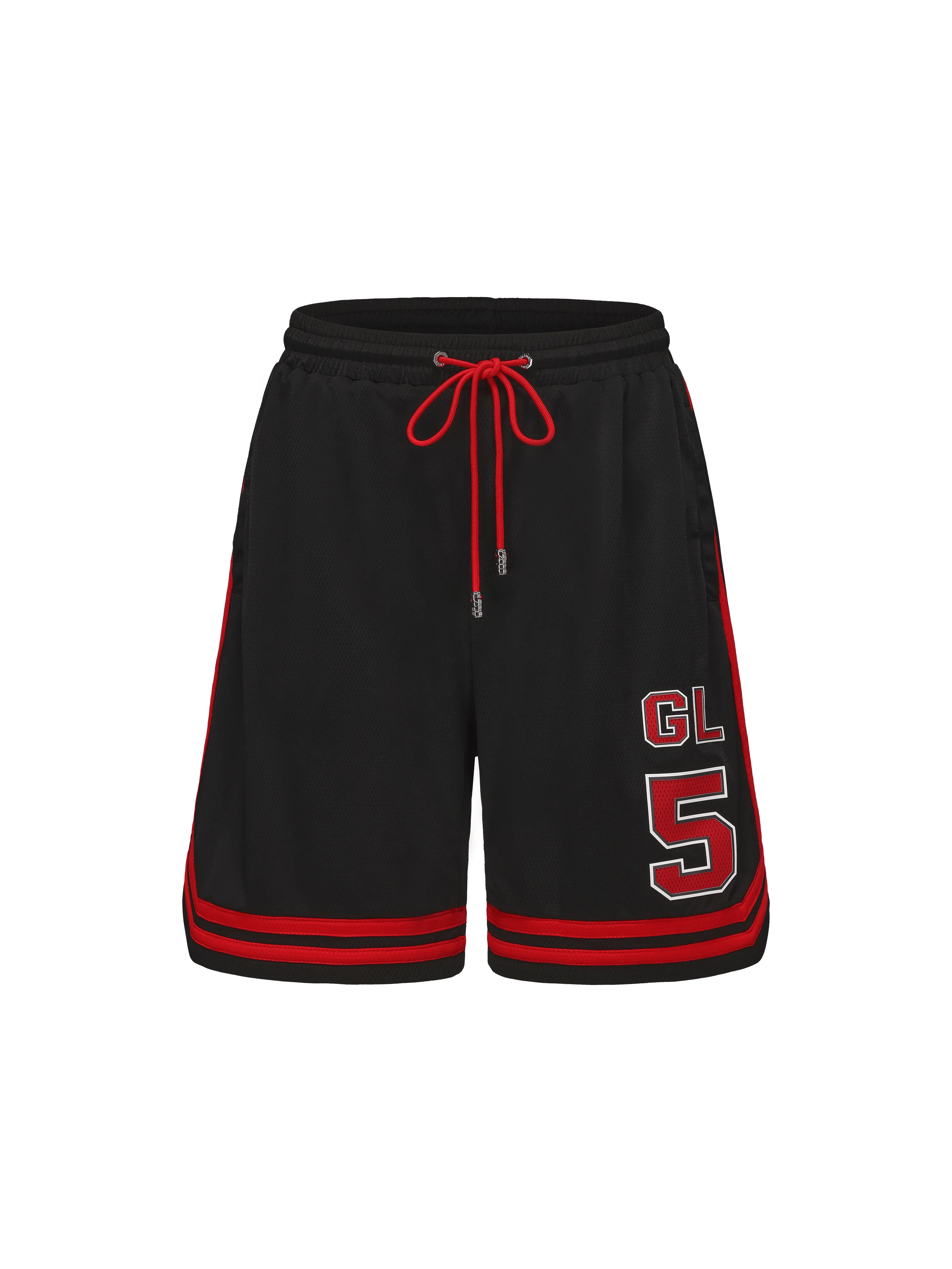 Black & Red Mesh Drawstring Patchwork Shorts