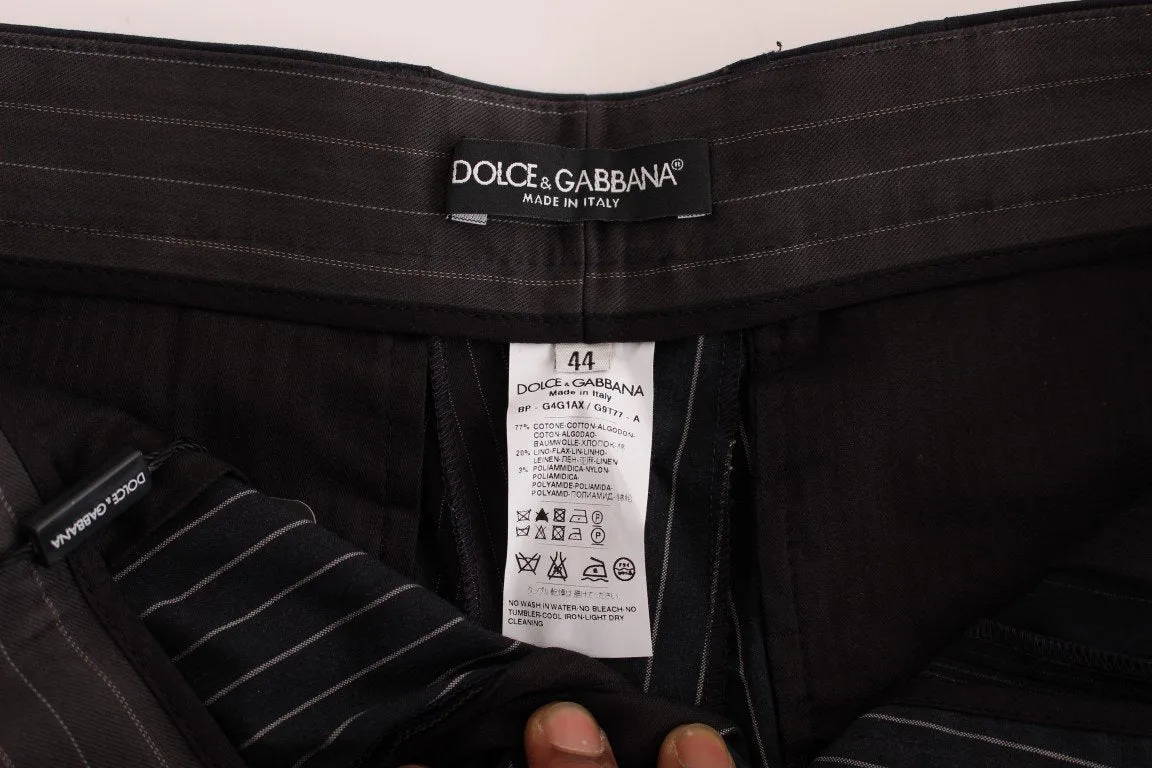Black Striped Patchwork Cotton Linen Shorts