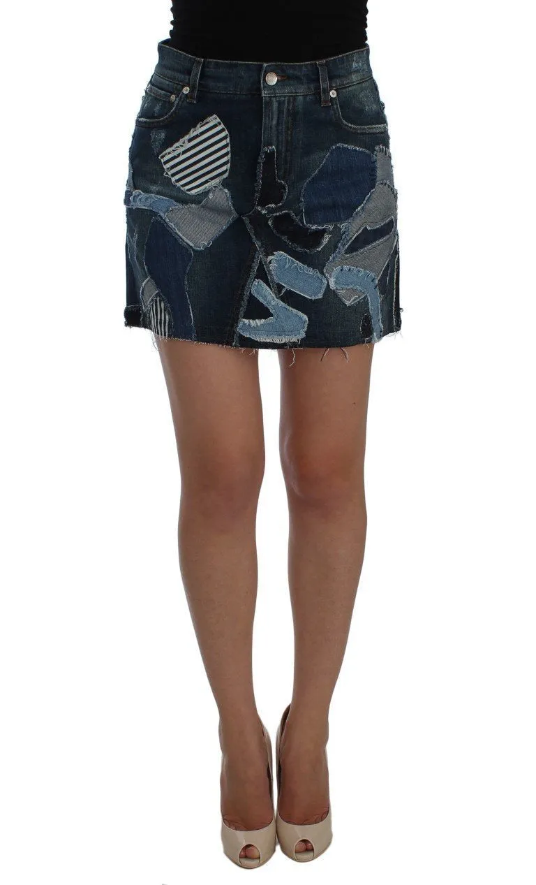 Blue Denim Stretch Mini Skirt