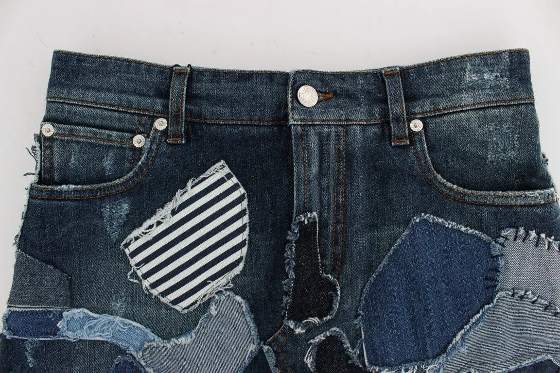 Blue Denim Stretch Mini Skirt