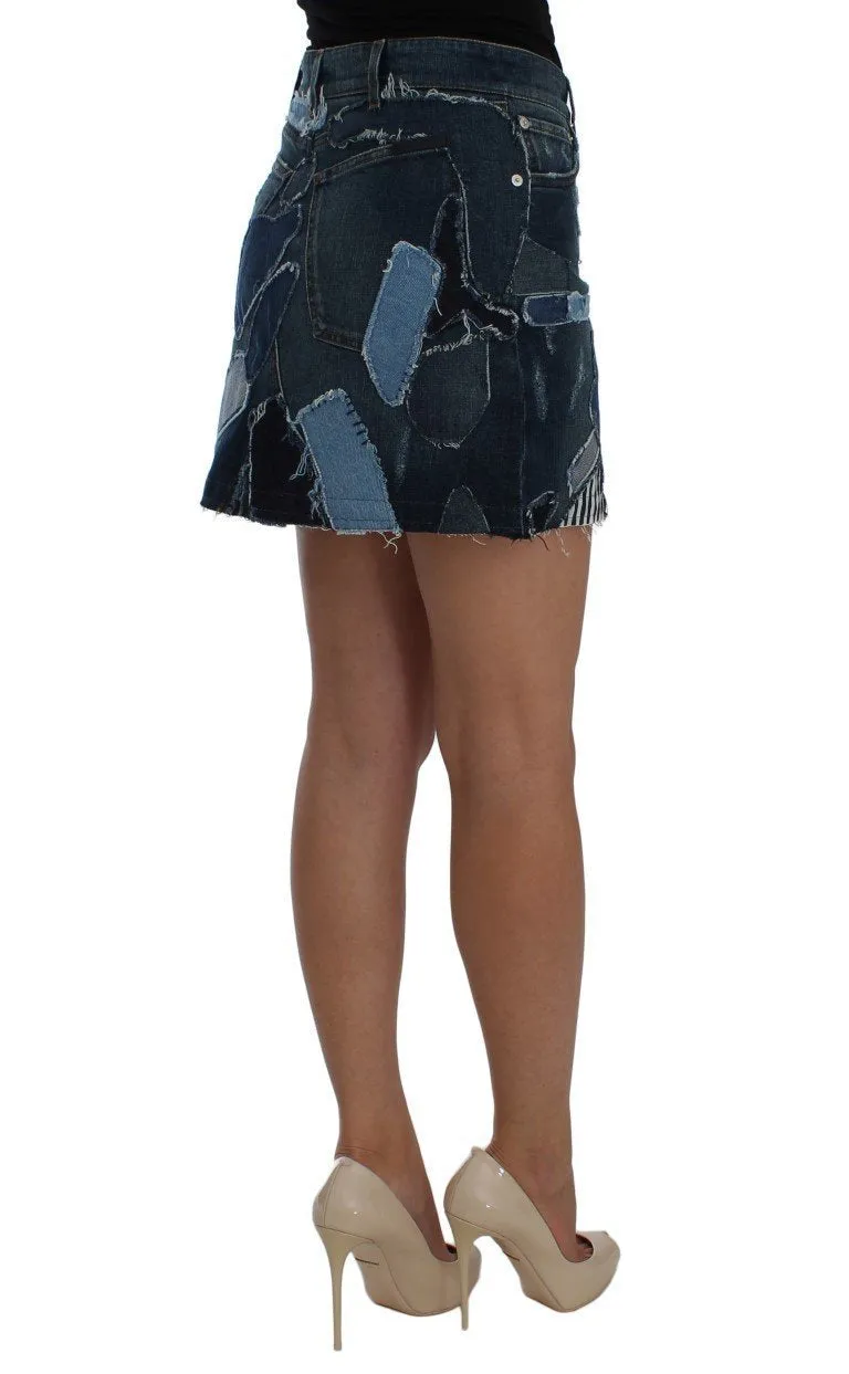 Blue Denim Stretch Mini Skirt