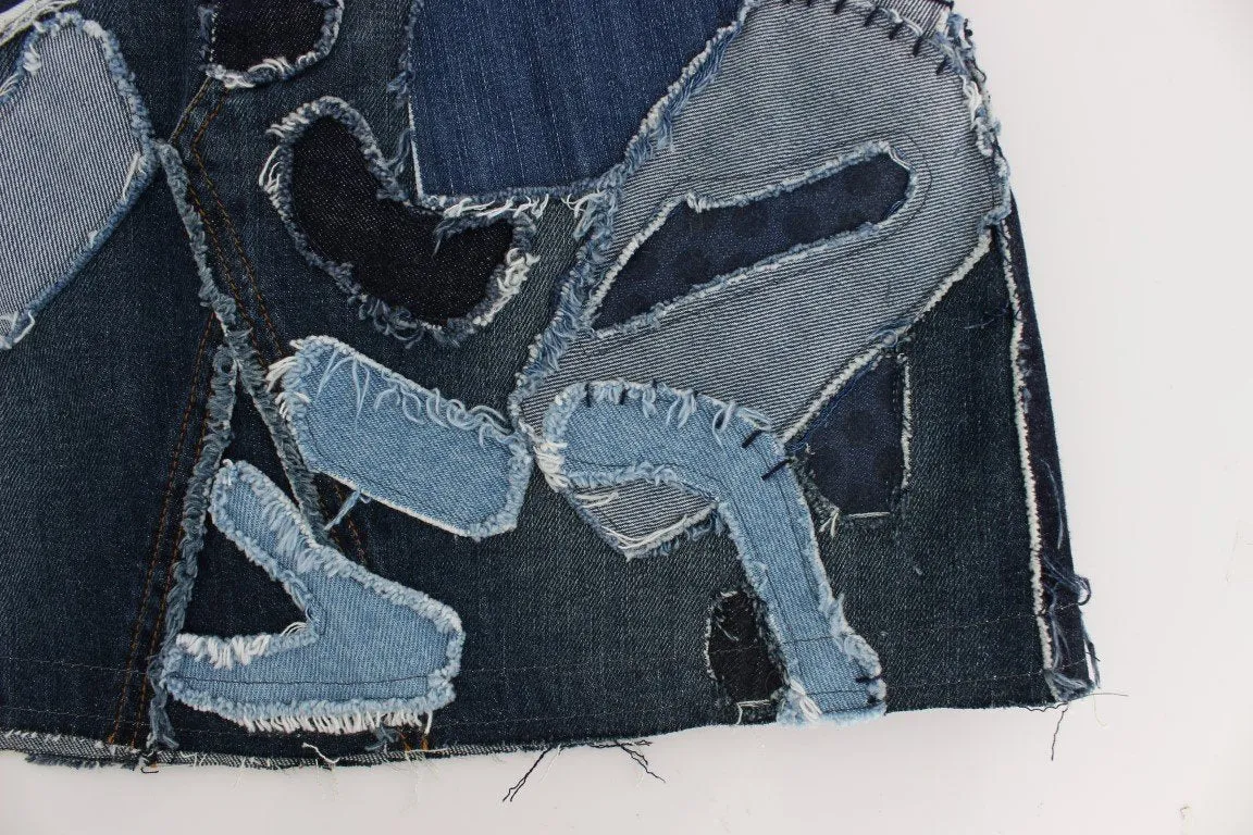 Blue Denim Stretch Mini Skirt