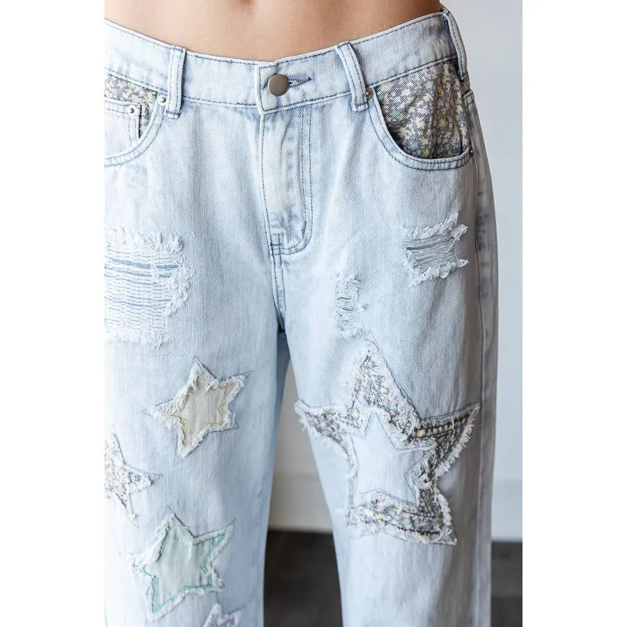 Blue Washed Star Patchwork Oli Hali Jeans