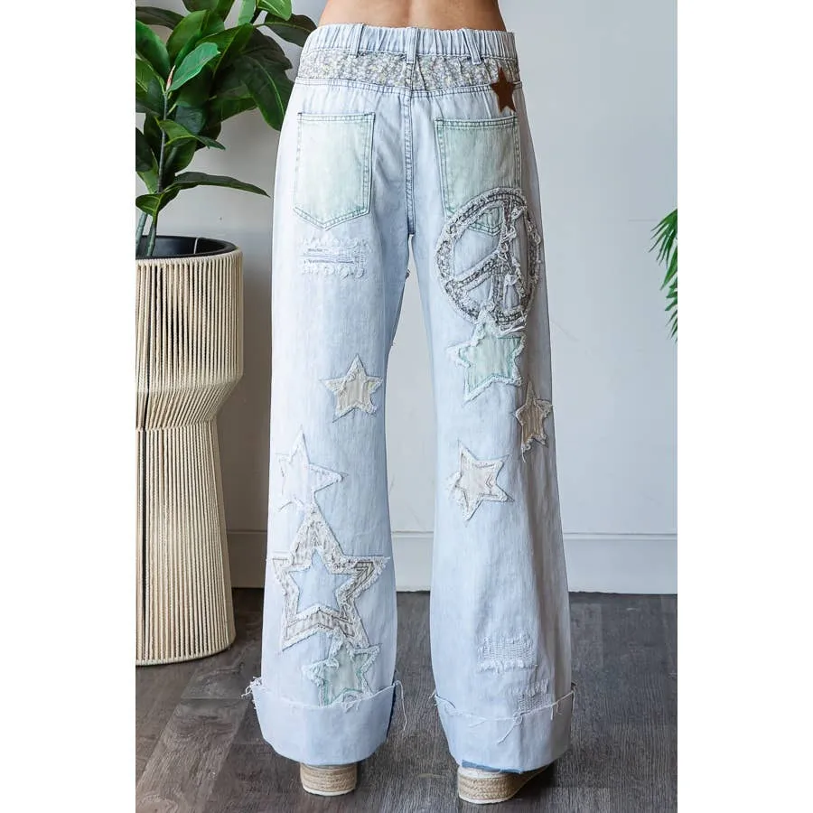 Blue Washed Star Patchwork Oli Hali Jeans