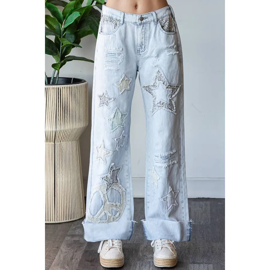 Blue Washed Star Patchwork Oli Hali Jeans