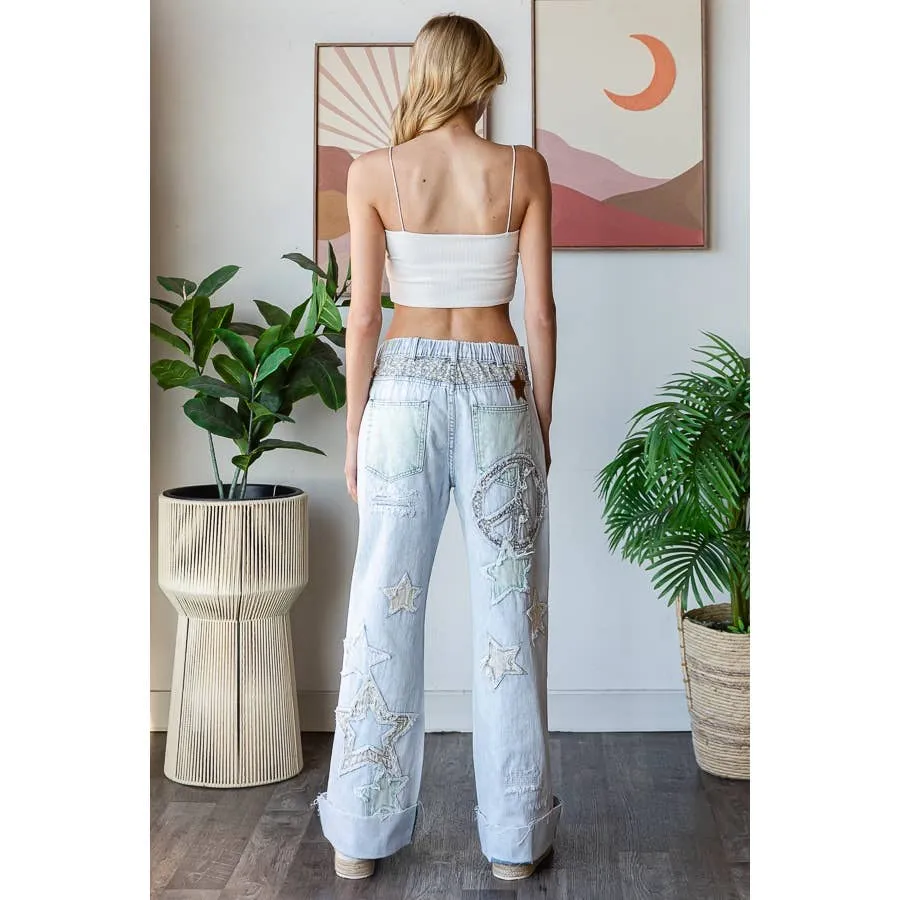 Blue Washed Star Patchwork Oli Hali Jeans