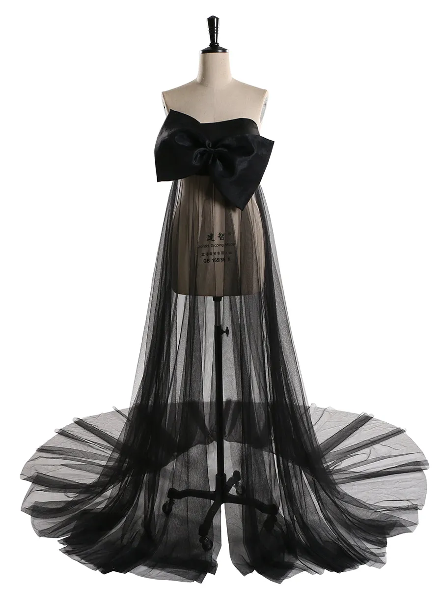 Bow Elegant Party Dress Strapless See Through Maternity Dress Baby Shower YW2130