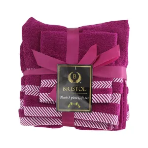 Bristol 100% Cotton Plush Towel Set - 3-Piece Fuschia
