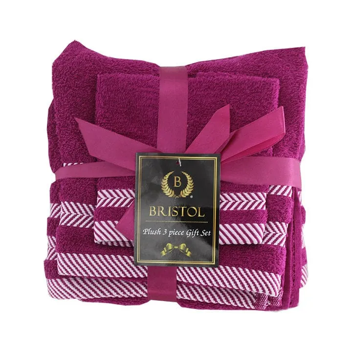 Bristol 100% Cotton Plush Towel Set - 3-Piece Fuschia