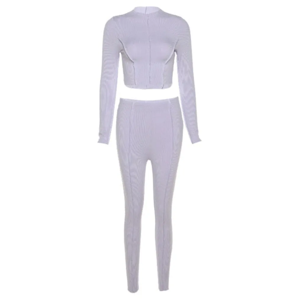 ContiNent 33 Cutenew Autumn Solid Two Piece Set Women's Outfits Half High Collar Long Sleeve Crop Top Skinny Leggings Lady Casual Sporty Suit