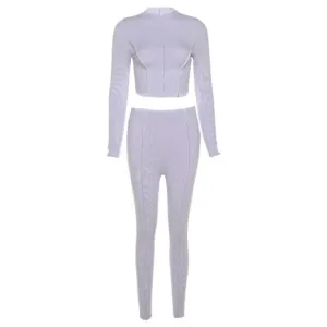 ContiNent 33 Cutenew Autumn Solid Two Piece Set Women's Outfits Half High Collar Long Sleeve Crop Top Skinny Leggings Lady Casual Sporty Suit