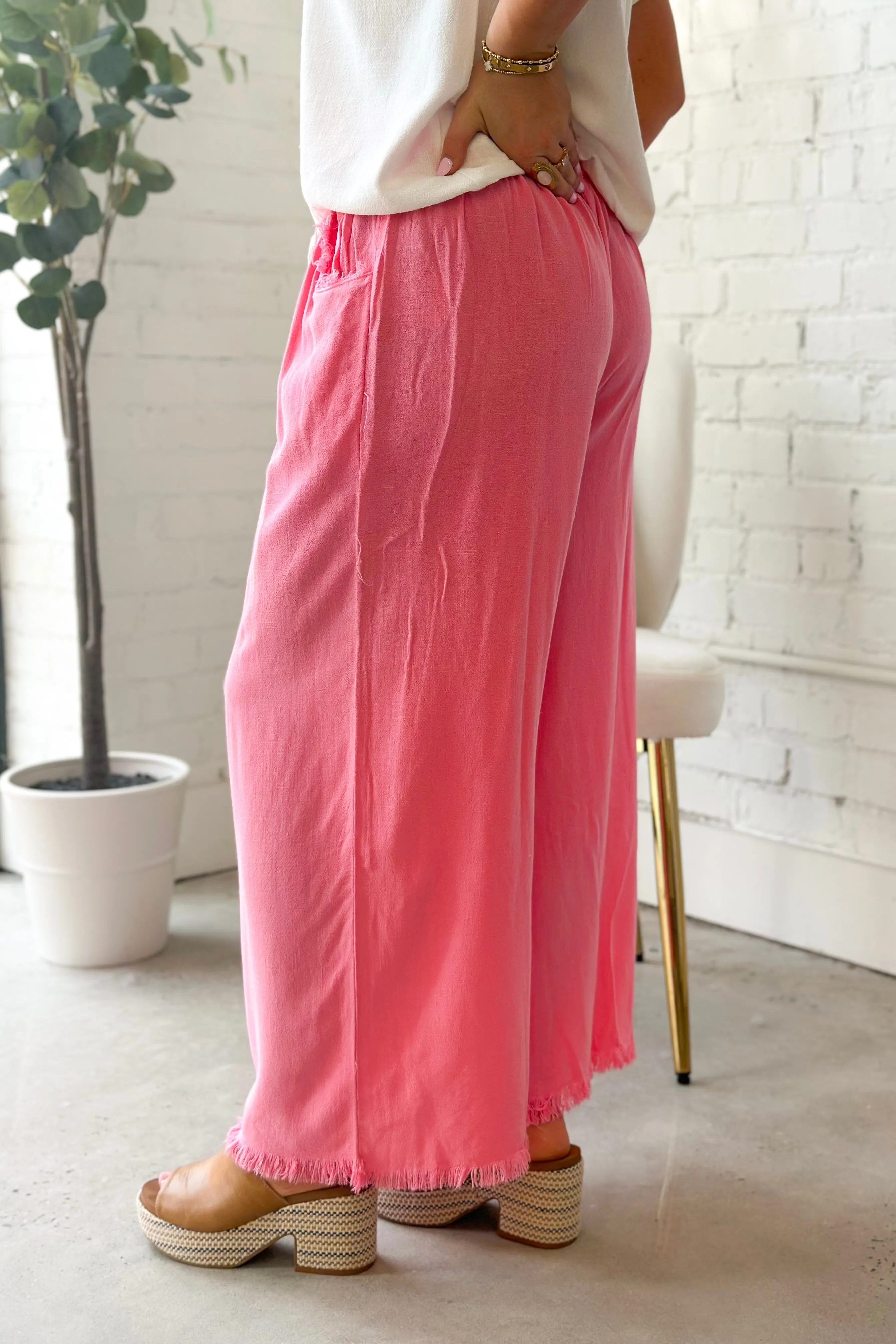 Cotton Candy Wide Leg Elastic Frayed Pants