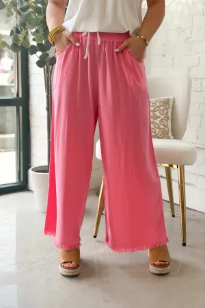 Cotton Candy Wide Leg Elastic Frayed Pants
