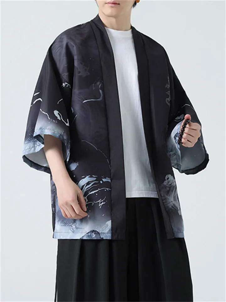 Crane Loong Lotus Print Male Traditional Chinese Shirt