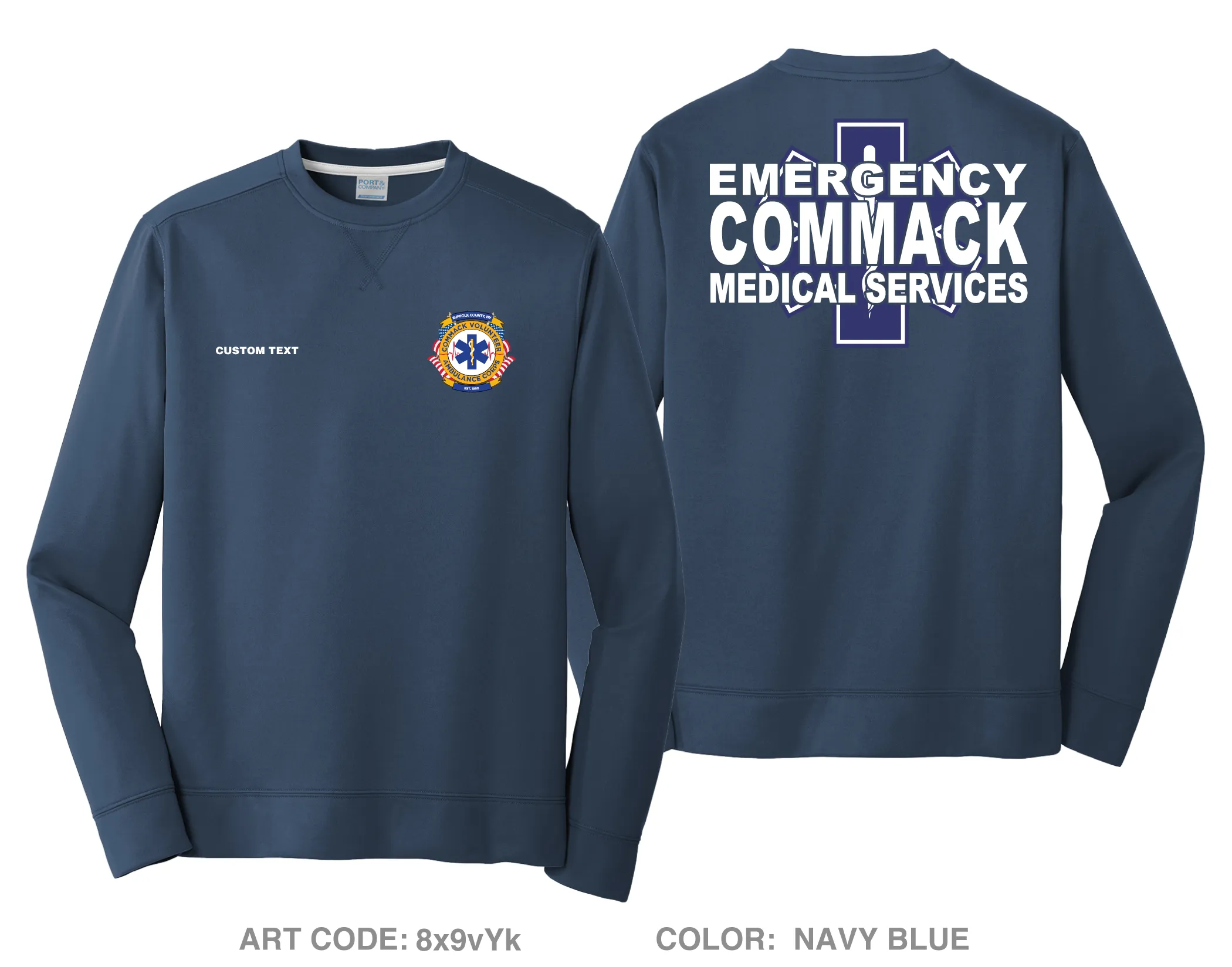 CUSTOM Commack Volunteer Ambulance Core Men's Crewneck Performance Sweatshirt - 8x9vYk