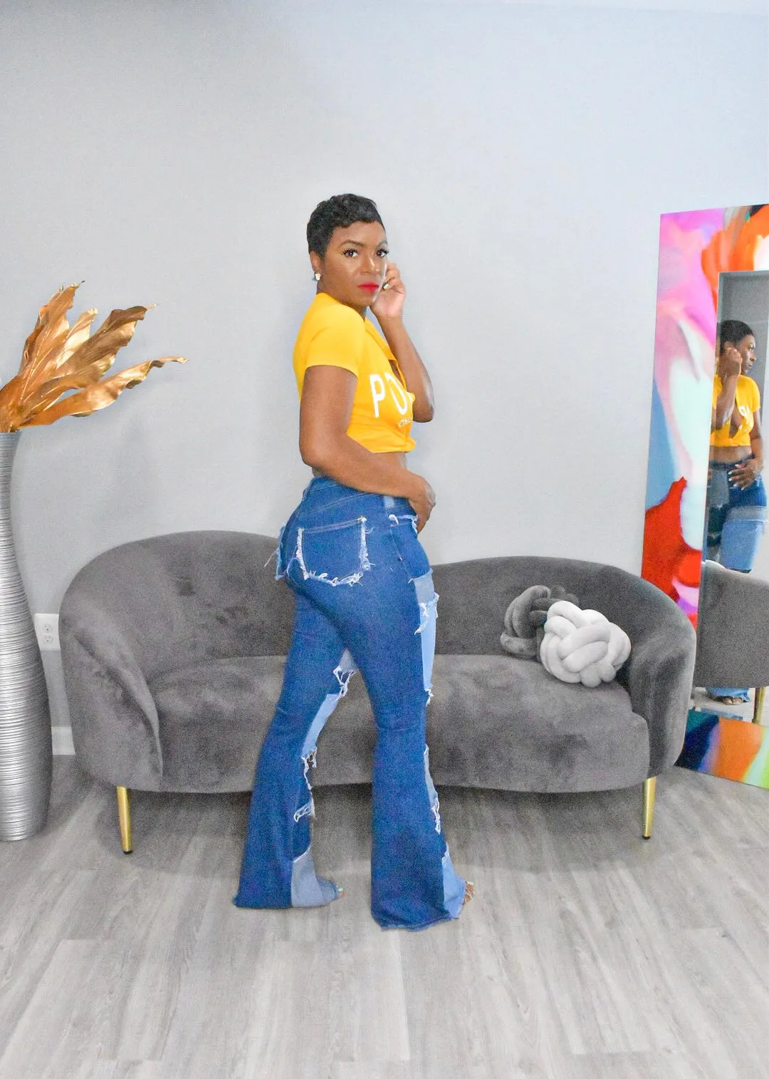 Denim Patchwork Flared Jeans