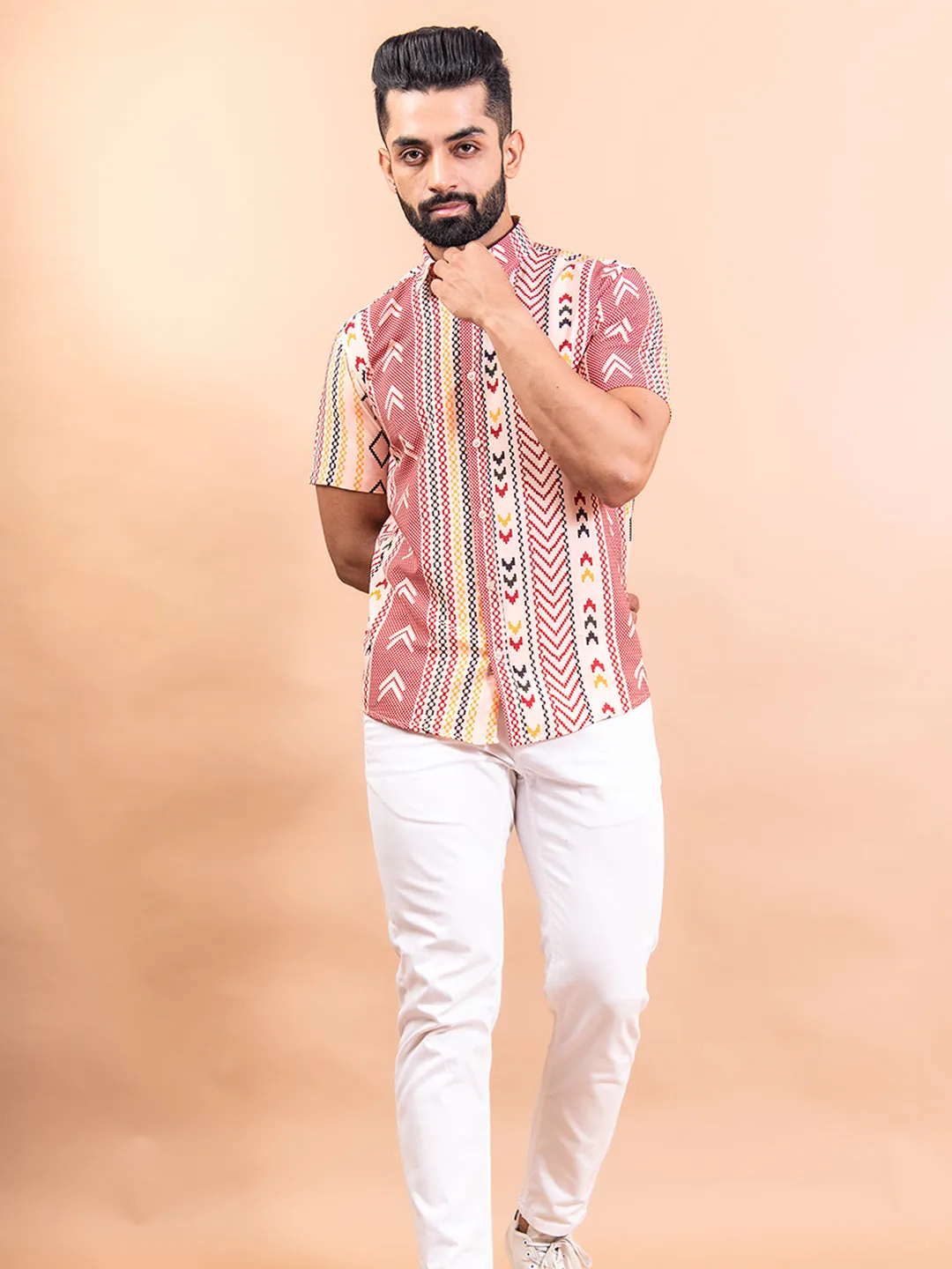 Directional Half Sleeves Crepe Printed Shirts For Men