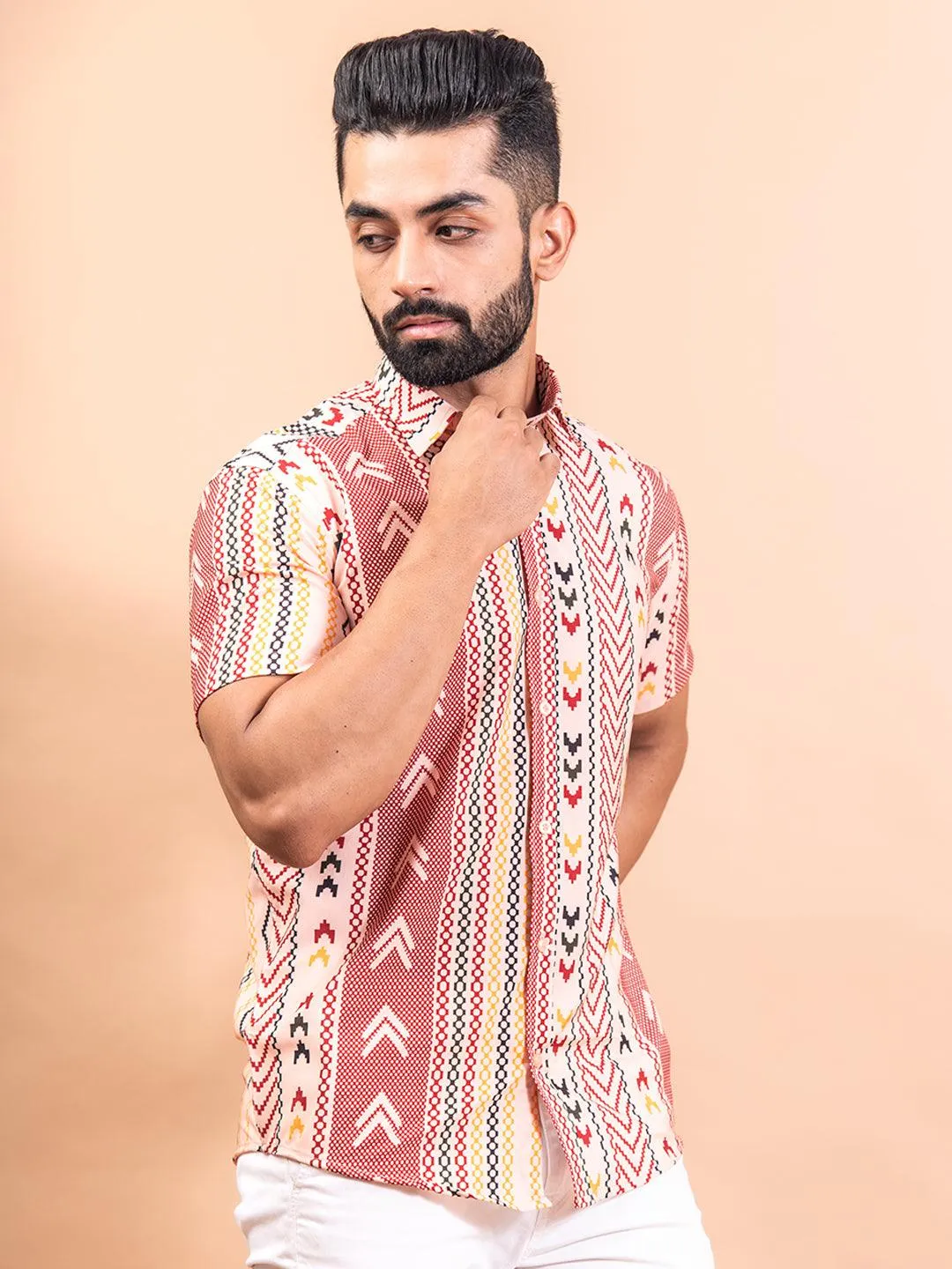 Directional Half Sleeves Crepe Printed Shirts For Men