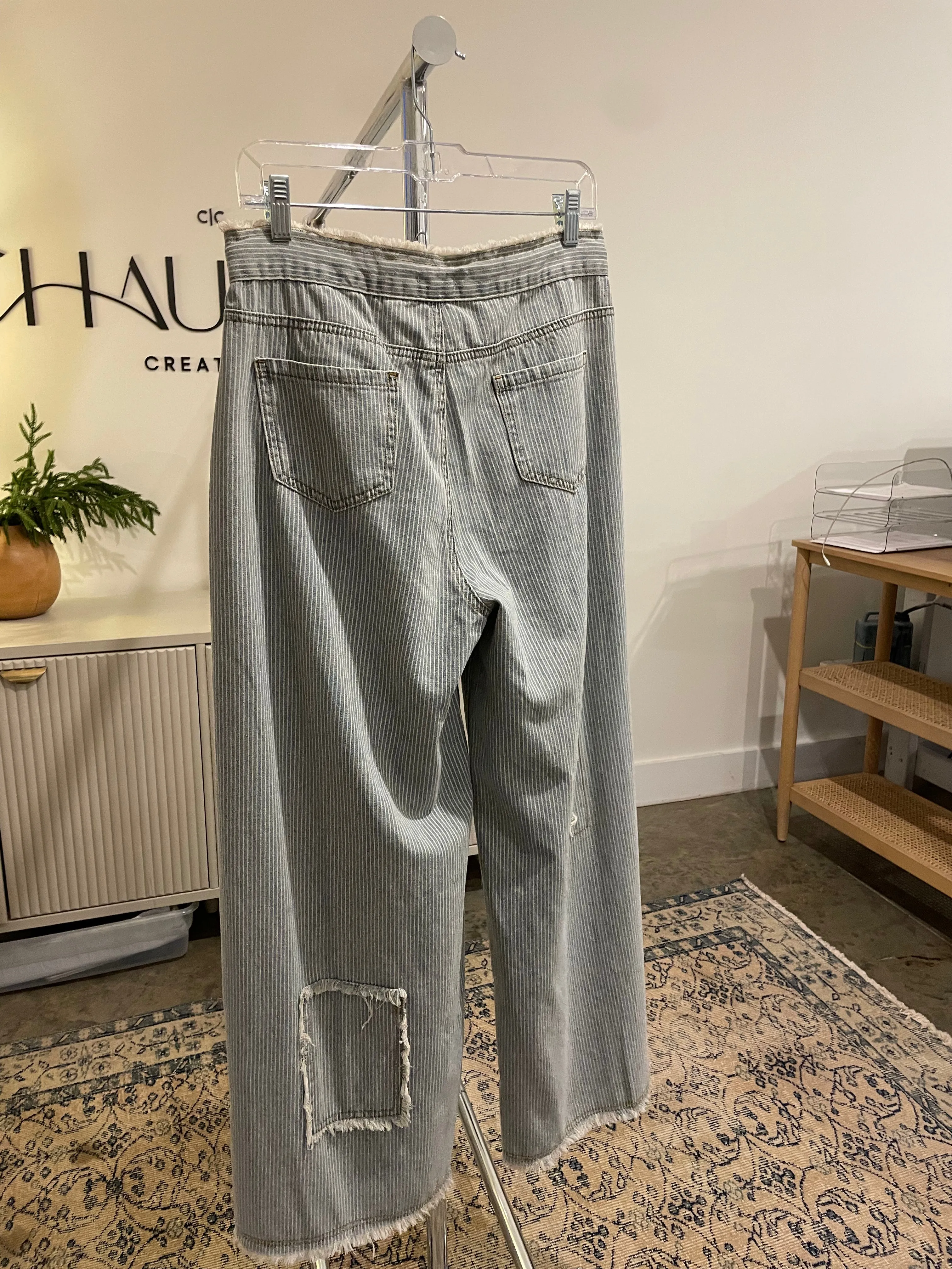 Distressed Denim Striped Pants