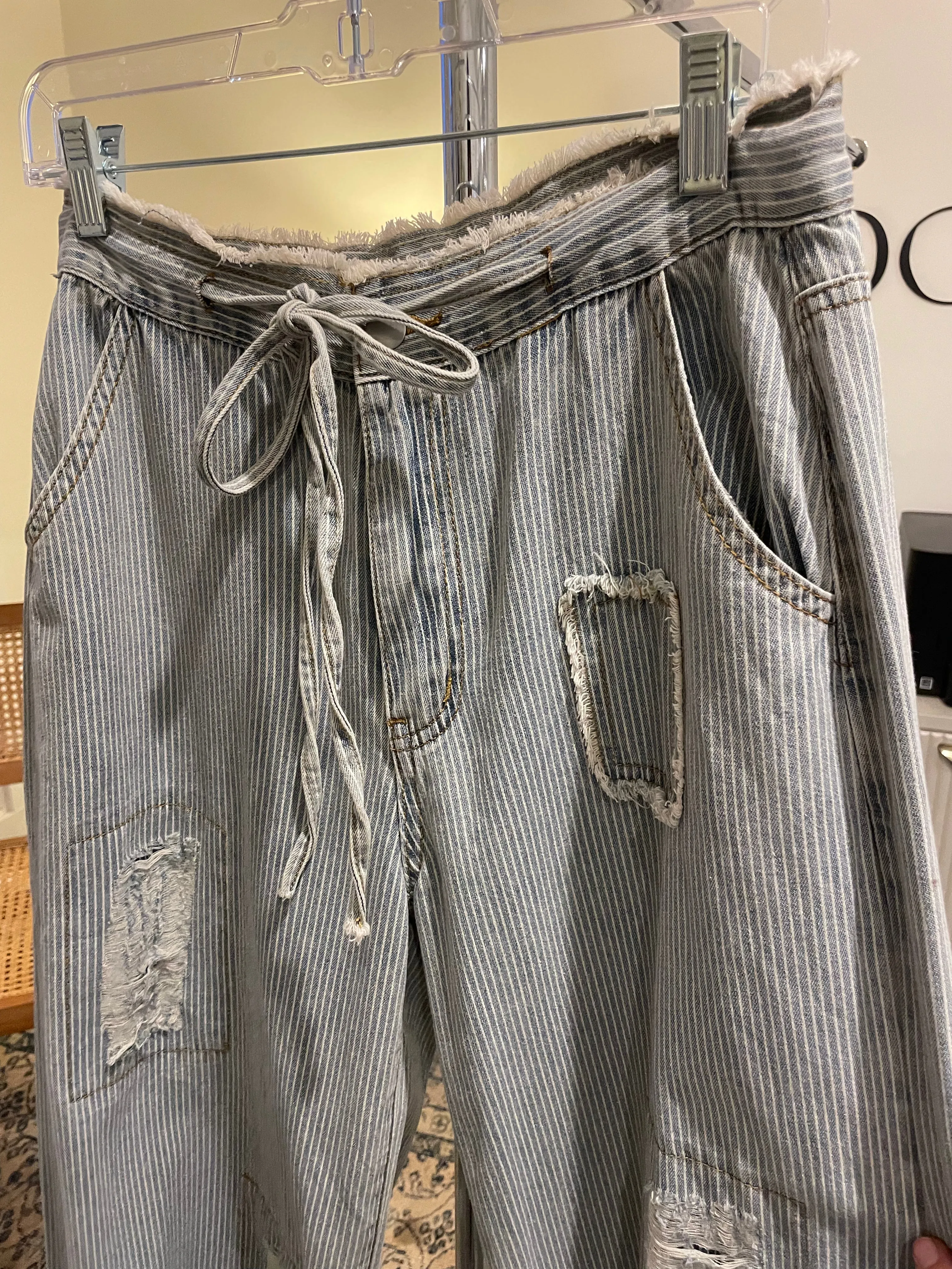 Distressed Denim Striped Pants