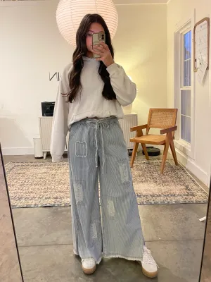 Distressed Denim Striped Pants