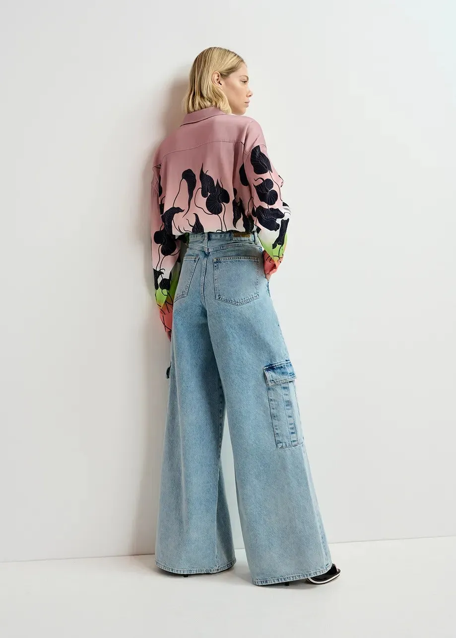 Essentiel Antwerp Gnome Flared Cargo Jeans in Another Blue