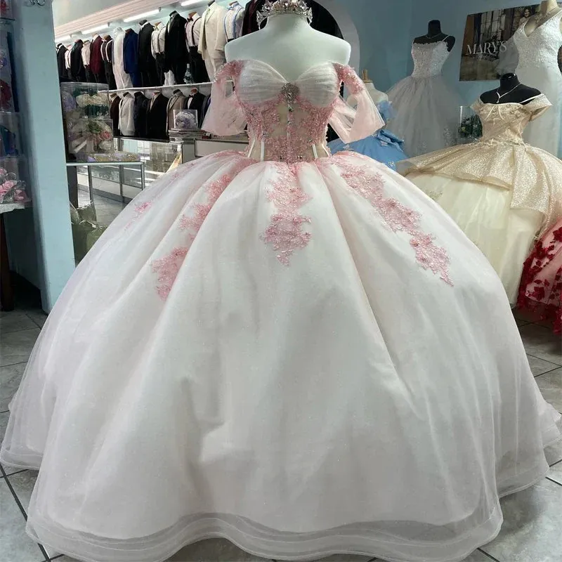 Fairy Pink Off-the-Shoulder See-through Tulle Party Gown