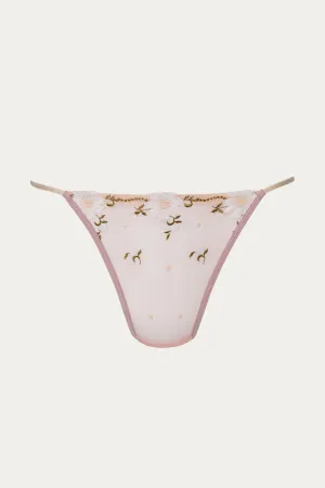 FLORAL-EMBROIDERED MESH TULLE THONG