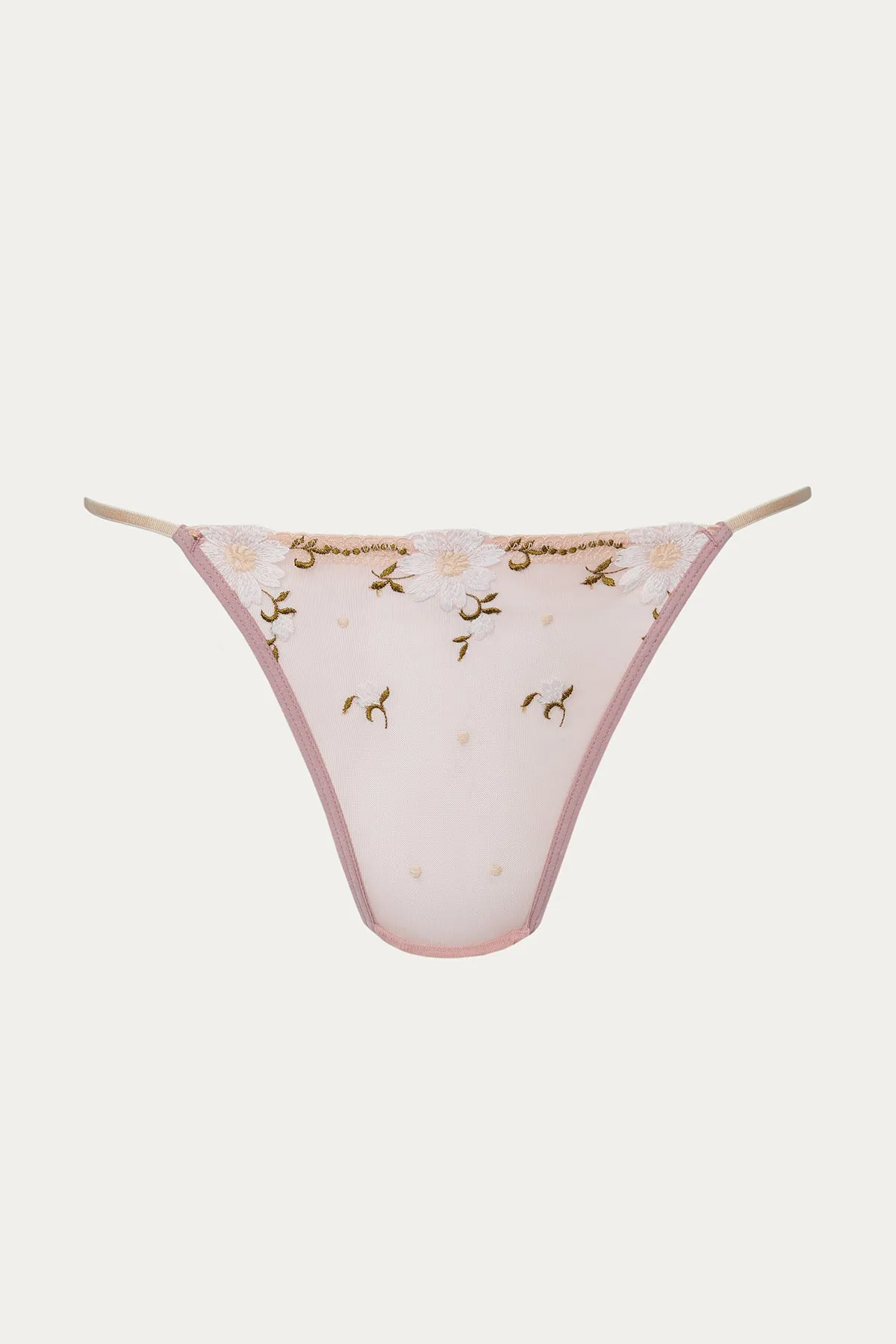 FLORAL-EMBROIDERED MESH TULLE THONG