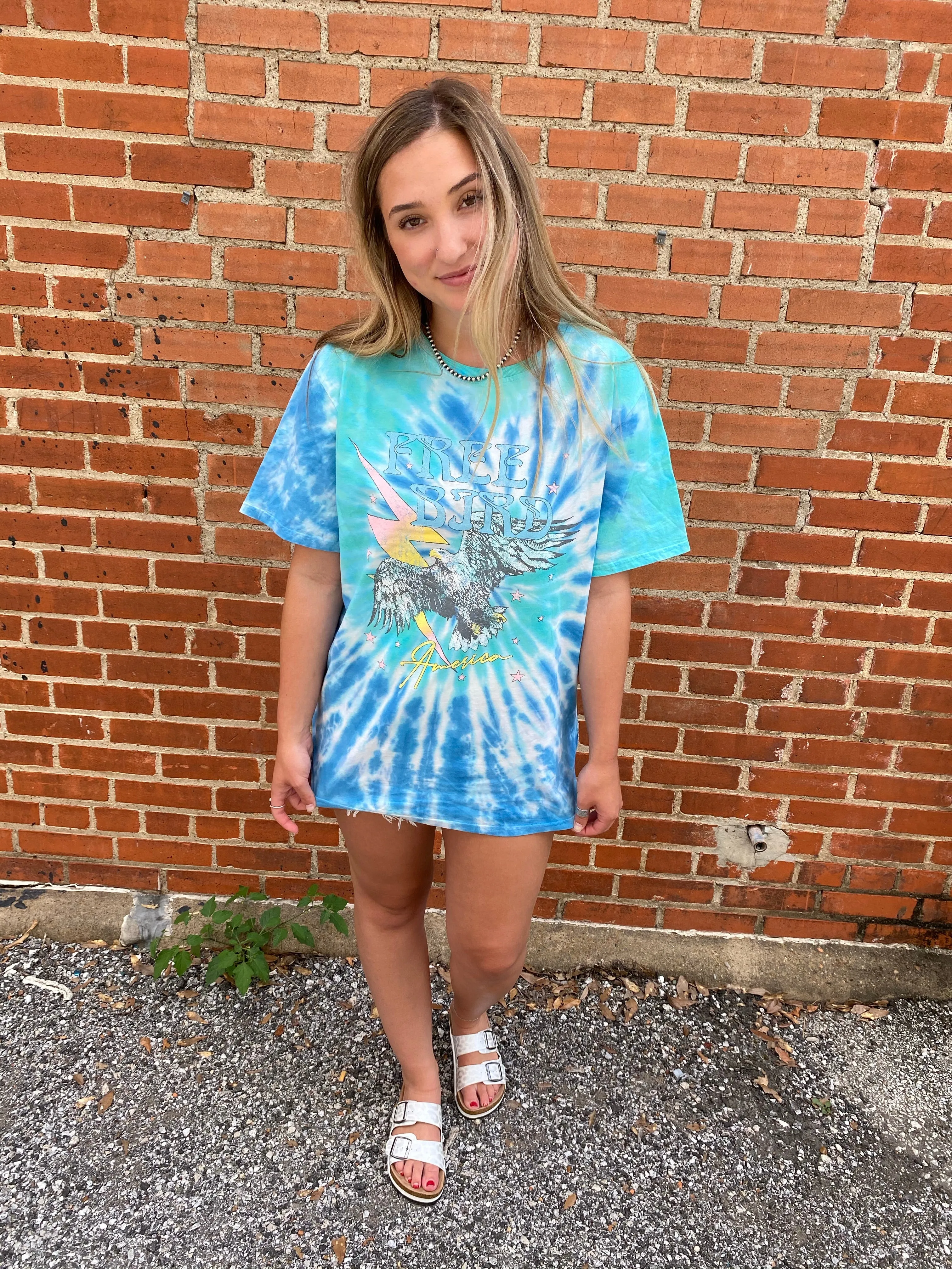 Free Bird Tie Dye Tee: Blue/Green