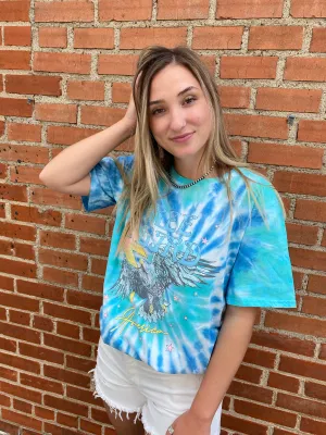 Free Bird Tie Dye Tee: Blue/Green