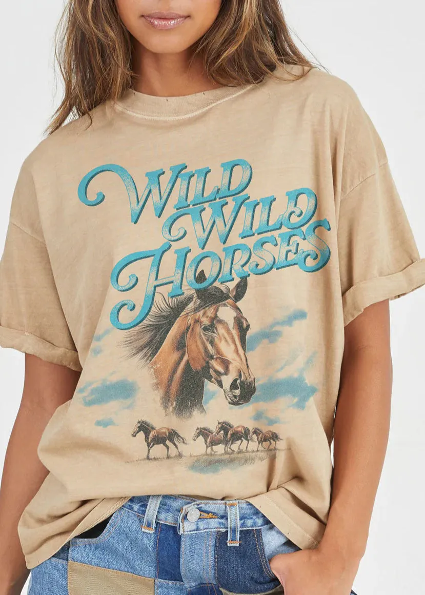 Girl Dangerous Wild Wild Horses Sand Tee