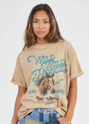 Girl Dangerous Wild Wild Horses Sand Tee