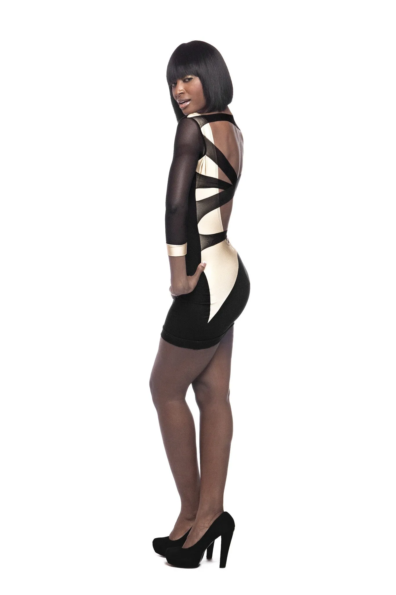 GOLD AND BLACK MINI DRESS