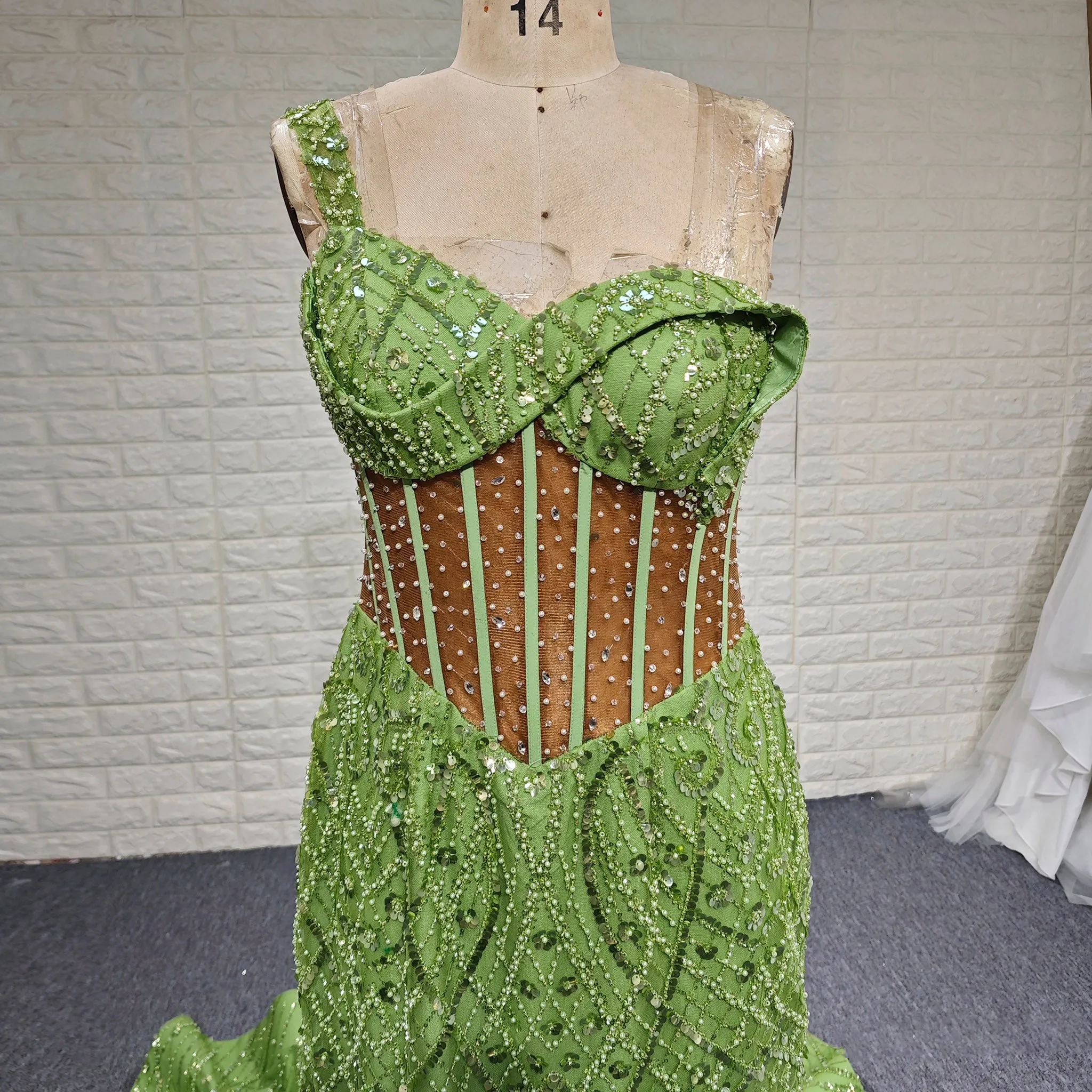 Green One Shoulder Long Evening Dress Formal Gown with Leg Slit