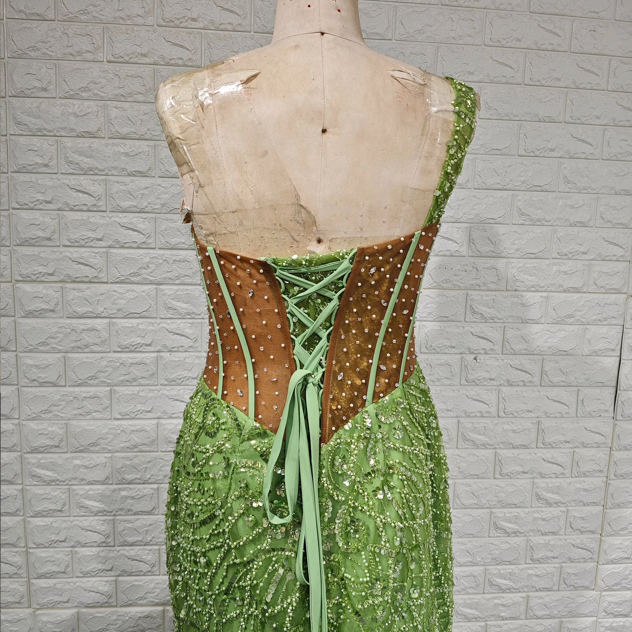 Green One Shoulder Long Evening Dress Formal Gown with Leg Slit