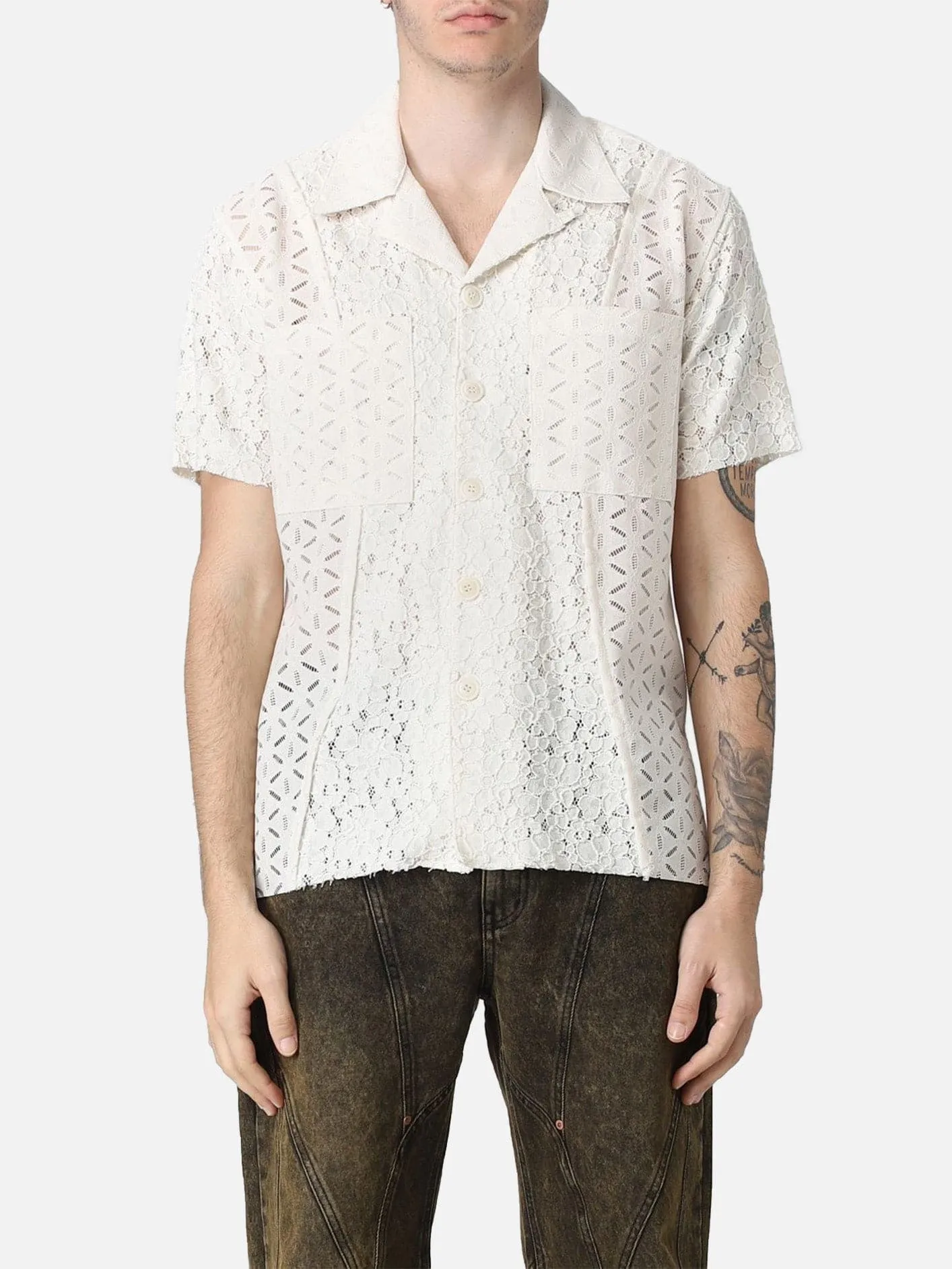 Half Sheer Flower Lace Shirts