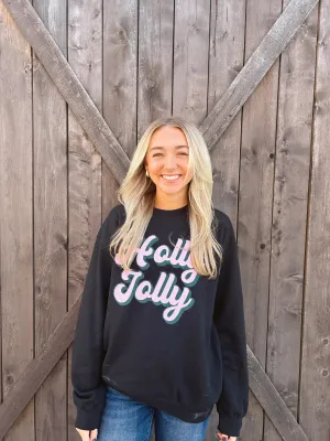 Holly Jolly Black Oversized Sweatshirt