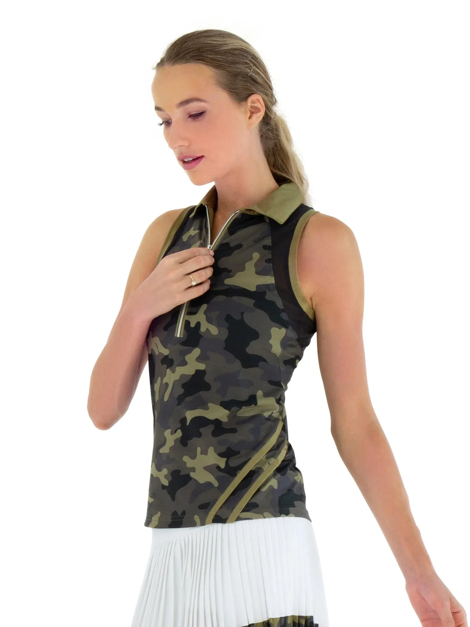 InPhorm Neisha Sleeveless Golf Polo Camo Womens